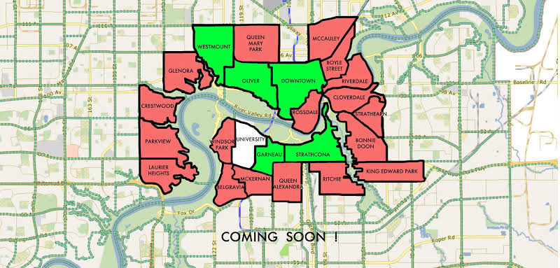 Mapa dos bairros de Edmonton no Canadá Mapa dos bairros de Edmonton no Canadá